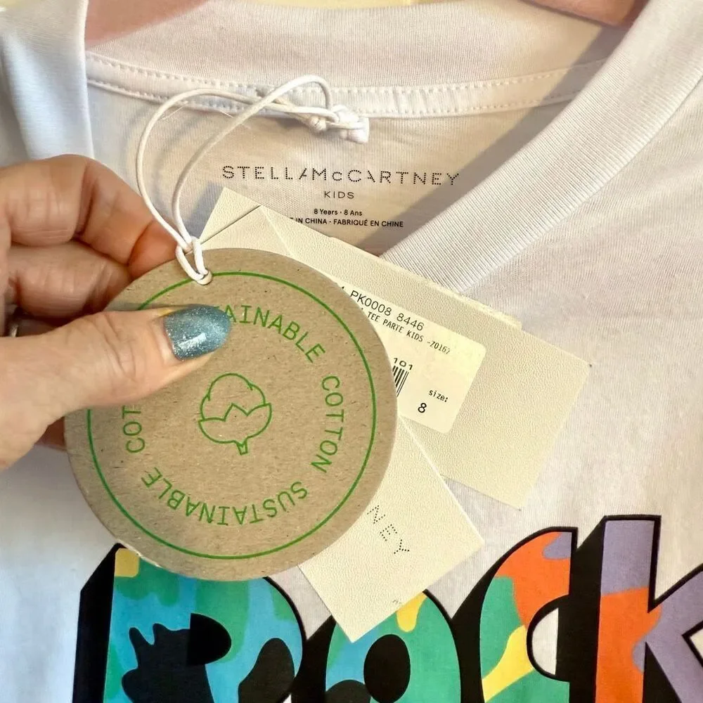 NWT Stella McCartney Kids White Organic Rock Out T-Shirt. Size 8
